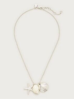 J. Crew Shell charm necklace Silver Starfish & Shell Charm with Pearl Accent